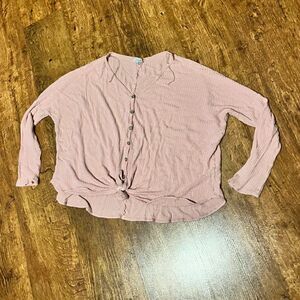 White Birch Pink Sweater With Tie Front Large